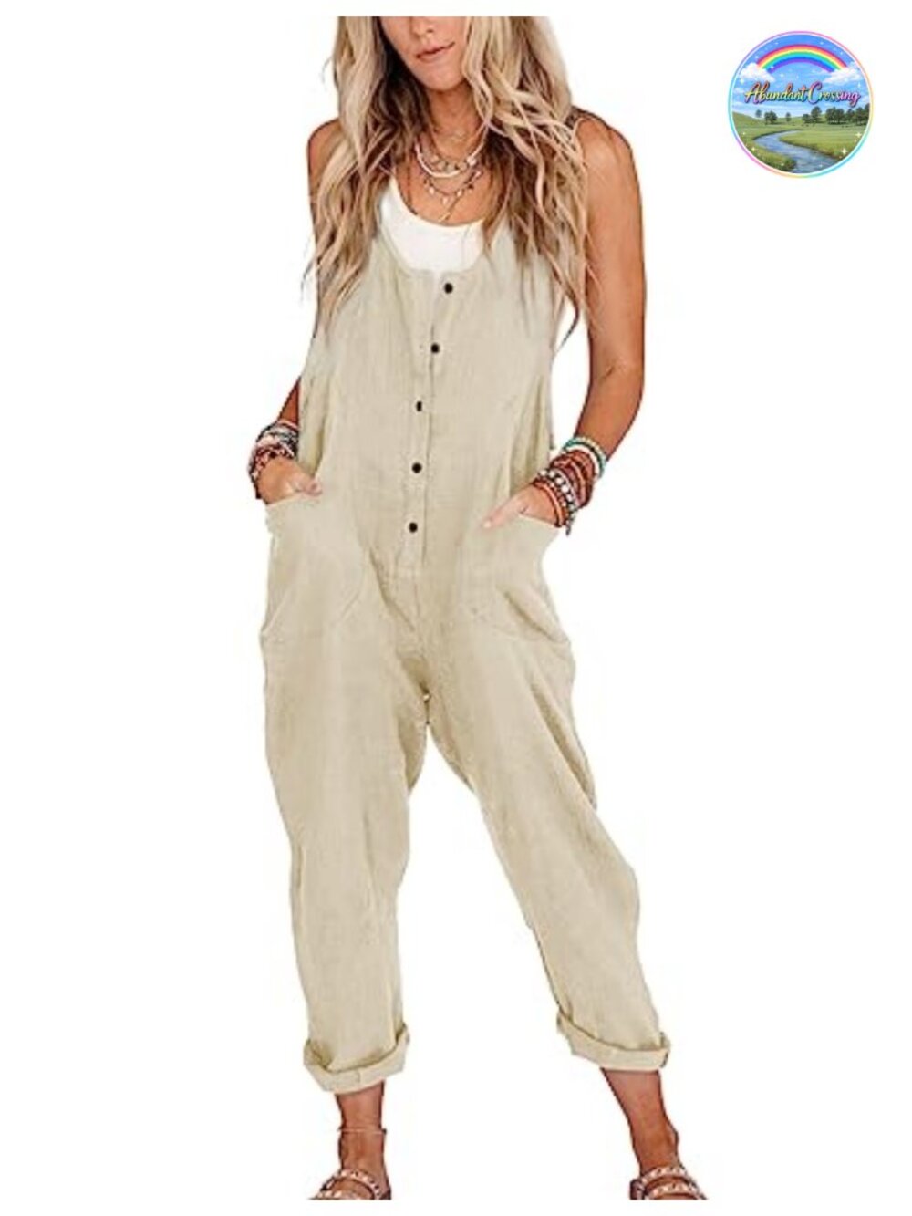 Linen Cotton Overalls Loose Casual Jumpsuit with Pockets Adjustable Straps